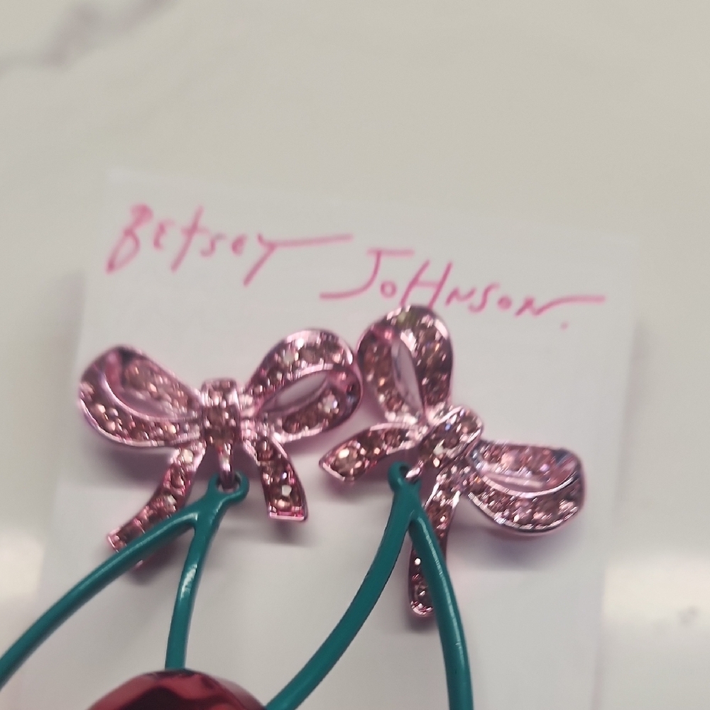 Betsey Johnson Pink Bow and Red Cherry Earrings - Picture 7 of 7